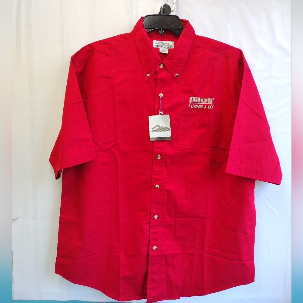 Tri Mountain "Pilot Flying J" Men's Short Sleeve Button Up Shirt Red Size XL